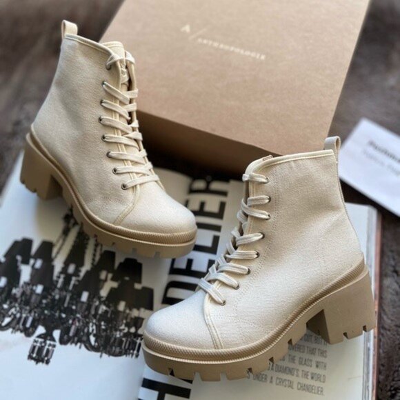 Anthropologie Justine Canvas Lace-Up Boots - Picture 8 of 9